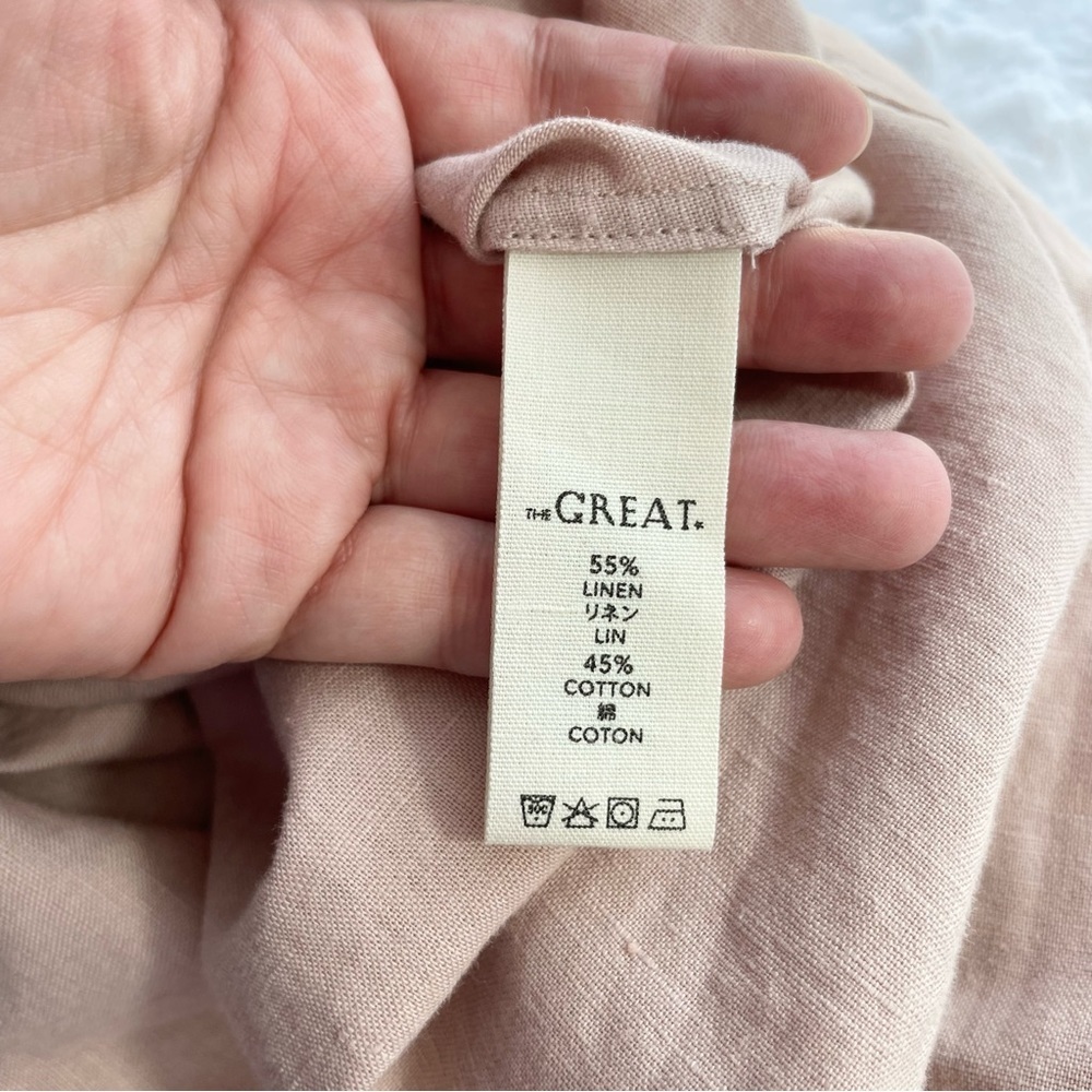 {THE GREAT.} The Smocked Sleeve Sash-Waist Midi Dress, Blush, Size 0, NWT - Picture 10 of 11
